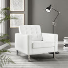 Modway Loft Tufted Vegan Leather Armchair - Silver White-Tubular Stainless Steel Legs