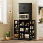 HOMCOM 71.5" H Tall Pantry Cabinet with Spice Racks - Black-Eight door racks for easy spice access 