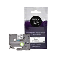 Premium Tape Compatible with Brother TZ221, TZ-221, TZE-221, TZE221 - Black / White -  9 mm-Color: Black / White