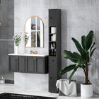 Kleankin Bathroom Storage Cabinet with Shelves and Toilet Paper Holder - Black Wood Grain-Melamine surface can well prevent water damage