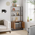 HOMCOM 5-Tier Bookcase with Doors and Open Shelves - Brown-3-tier open shelves for displaying books, art, photos, plants and other home or office decor 