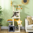 PawHut 63" Star and Moon Themed Cat Tree Tower - Beige-Includes scratching posts and board to protect furniture 
