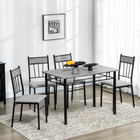 HOMCOM 5-Piece Marble Effect Dining Set with Padded Chairs - Grey-Padded seat and supported backrest make you feel comfortable