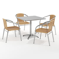 Flash Furniture 31.5'' Square Aluminum Indoor-Outdoor Table with 4 Beige Rattan Chairs (TLH-ALUM-32SQ-020BGECHR4-GG)-Aluminum, Plastic, Rattan, Stainless Steel