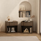 Manhattan Comfort Clive 22" Mid-Century Modern 1-Drawer Nightstand - Walnut and Black-Drawer opens on 0.75-extension tracks for smooth everyday access