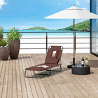Outsunny Adjustable Outdoor Lounge Chair with Face Hole and Pillow - Brown-With 4-level adjusted lounge position for maximum comfort