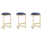 Manhattan Comfort Aura 16.54" Modern Faux Leather Upholstered Bar Stool - Blue and Polished Brass - 3 Pack-Modern Backless Barstool Perfect for Elegant Bar and Kitchen Use. Set of 3