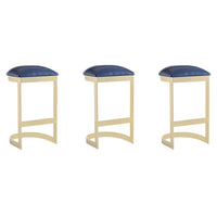 Manhattan Comfort Aura 16.54" Modern Faux Leather Upholstered Bar Stool - Blue and Polished Brass - 3 Pack-Modern Backless Barstool Perfect for Elegant Bar and Kitchen Use. Set of 3