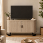 HOMCOM 55" Fluted Modern Sideboard Buffet Cabinet with Sliding Doors - Natural Wood-Features a 1.2" thick tabletop and supports up to 253 lbs for daily use