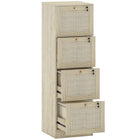 HOMCOM 4-Drawer Letter/A4 Filing Cabinet Lockable - Oak-Natural rattan drawer fronts and wood grain finish create boho style accent
