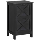 HOMCOM 2-Drawer Letter/A4 Filing Cabinet - Distressed Black-Enhances home office decor with a charming barn door look
