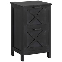 HOMCOM 2-Drawer Letter/A4 Filing Cabinet - Distressed Black-Enhances home office decor with a charming barn door look
