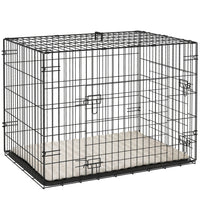PawHut 30" L Folding Metal Dog Kennel with 2 Doors, Tray and Cushion - Black-Front and side doors for easy access, with side-bolt latches to keep them securely inside when needed 