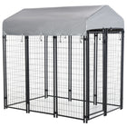 PawHut Outdoor Welded Wire Dog Kennel with Cover - 6' x 4' x 6' - Black/Silver-Heavy steel ensures durability and security for your pet 