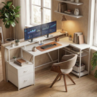HOMCOM 76" Reversible Gaming Desk with RGB Lights and USB Ports - White-Built-in power hub charges devices with USB ports