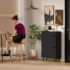 HOMCOM Narrow Shoe Storage Cabinet with 2 Flip Drawers - Black-Made of melamine-coated particle board for durability and easy cleaning