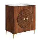 Modway Vernon 30" Fluted Wood Vanity Cabinet With Sink - Walnut/White-30" Freestanding Bathroom Vanity