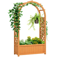 Outsunny Wooden Raised Garden Bed with Arch Trellis-Side and arch trellises support upward growth of climbers
