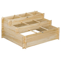 Outsunny 3-Tier Raised Garden Bed with 9 Grow Grids and Bed Liner - 46" L x 39" W x 21" H - Natural-Three-tier raised design that provides ample space for flowers, herbs, or vegetables 