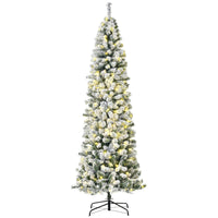 HOMCOM 7.5' Pre-Lit Snow-Flocked Christmas Tree - Green-7.5ft tall artificial Christmas tree in a realistic tree style 