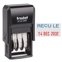 Trodat 4850 Mini Text Dater - "Recu le"-Smaller size makes this dater ideal for transporting in briefcase, suitcase or pocket