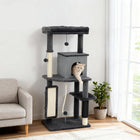 PawHut 52" Cat Tree with Scratching Posts, Bed and Condo - Dark Grey-Soft plush covering offers cozy comfort for cats 