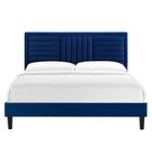 Modway Sofia Channel Tufted Performance Velvet Full Platform Bed with Tapered Black Wood Legs - Navy-Tapered Black Wood Legs