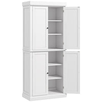 HOMCOM 72.5" H Freestanding 4-Door Kitchen Pantry Cabinet with Shelves - White-6-tier shelf offers enough room for keeping cookware, dishes, appliances, and dry goods 