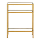 Hudson&Canal Sivil 22"W Console Table - Brass-Tabletop and shelves are made of durable tempered glass
