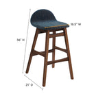 Modway Juno Wood Bar Stool - Navy Fabric - Set of 2-Rubberwood and Plywood
