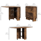 HOMCOM Drop Leaf Folding Dining Table with 2-Tier Shelves & Rolling Casters for 2-4 - Rustic Brown-Two shelves mean discreet storage