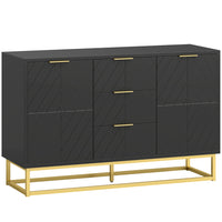 HOMCOM 47.2" L Sideboard Buffet Cabinet with Storage - Black-Geometric lined doors paired with golden base add artistic touch to interior decor