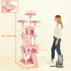 PawHut 68"es Cat Tree, Multi-Level Large Cat Tower Condo - Pink-Sharpens your cat's claws and allows them to climb while saving your furniture from damages