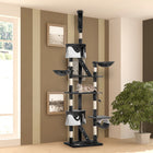 PawHut 94" - 102" Floor-To-Ceiling Huge Cat Tree Tower - White-Durable short plush covers for long-lasting wear 