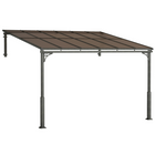 Outsunny 11 ft W x 10 ft L Outdoor Pergola - Wall Mounted Hardtop Lean-to Gazebo - Brown-Lean-to design secures wall and ground for space efficiency