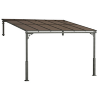 Outsunny 11 ft W x 10 ft L Outdoor Pergola - Wall Mounted Hardtop Lean-to Gazebo - Brown-Lean-to design secures wall and ground for space efficiency