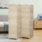 HOMCOM 4 Panel Hand-Woven Freestanding Room Divider for Home Office Bedroom - Light Oak-Lightweight design makes it easy to move 
