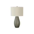 Monarch Specialties 24" H Contemporary Table Lamp - Grey Resin / Ivory / Cream Shade-A striking, contemporary 24"h table lamp with a grey resin base in a raised, dotted textured finish, with a simple ivory fabric drum shade, and topped with a silver metal finial, adds a stylish boho-glam vibe in a livingroom, entryway, bedroom, or home office
