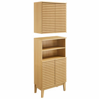 Modway Render Bathroom Cabinet Set - Oak-Freestanding and Wall-Mounted Design