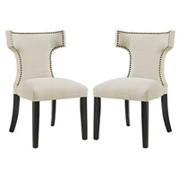 Modway Curve Fabric Dining Side Chair - Beige - 2 Pack-Solid Wood Frame