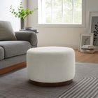Modway Tilden Large 23" Round Boucle Upholstered Upholstered Ottoman - Cloud/Walnut-Non-Marking Foot Glides