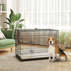 PawHut 41" L Folding Metal Dog Kennel with 2 Doors, Tray and Cushion - Black-Folds easily with a plastic handle for carrying 