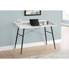 Monarch Specialties 7539 48" Computer Desk - White Marble-Look/Black Metal-Metal base in a contrasting black finish features tapered, angled metal legs and X-shaped support bars on back that provides stability