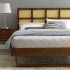 Modway Sidney Cane and Wood Full Platform Bed with Angular Legs - Walnut-Weight Capacity: 600 lb