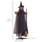 HOMCOM Animatronic Witch with Broomstick Prop Halloween Decoration-Features ghastly red glowing eyes and colourful glowing pumpkin 