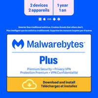 Malwarebytes Standard Premium Security + Privacy VPN - 2 Device - 1 Year Subscription [Digital Download]-Valid email address must be provided at checkout