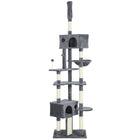 PawHut 91" - 98" H Floor-to-Ceiling Cat Tree with 2 Condos - Dark Grey-Features an adjustable tension rod for 90.6" -98.4" (230-250 cm) ceilings, requiring no drilling 