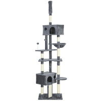 PawHut 91" - 98" H Floor-to-Ceiling Cat Tree with 2 Condos - Dark Grey-Features an adjustable tension rod for 90.6" -98.4" (230-250 cm) ceilings, requiring no drilling 