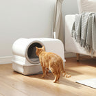 PawHut Cat Litter Box with Easy Clean Drawer and Scoop - White/Grey-A semi-enclosed design offers privacy without feeling closed in 