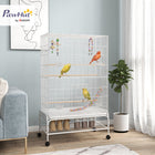 PawHut 52" H Bird Cage with Rolling Stand, Toys, Removable Tray and Storage Shelf - White-Two large doors and eight small doors for easy access 